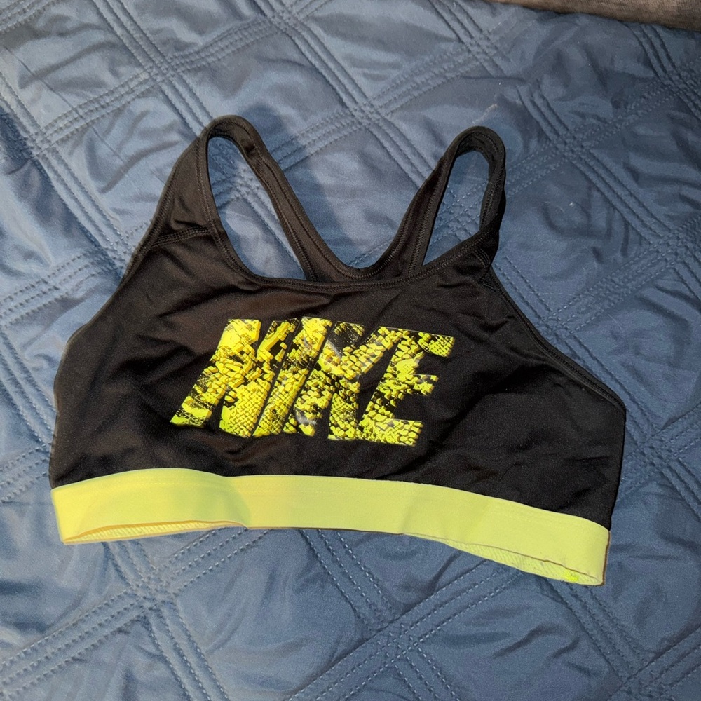 Nike Black and Neon Yellow Sports Bra
